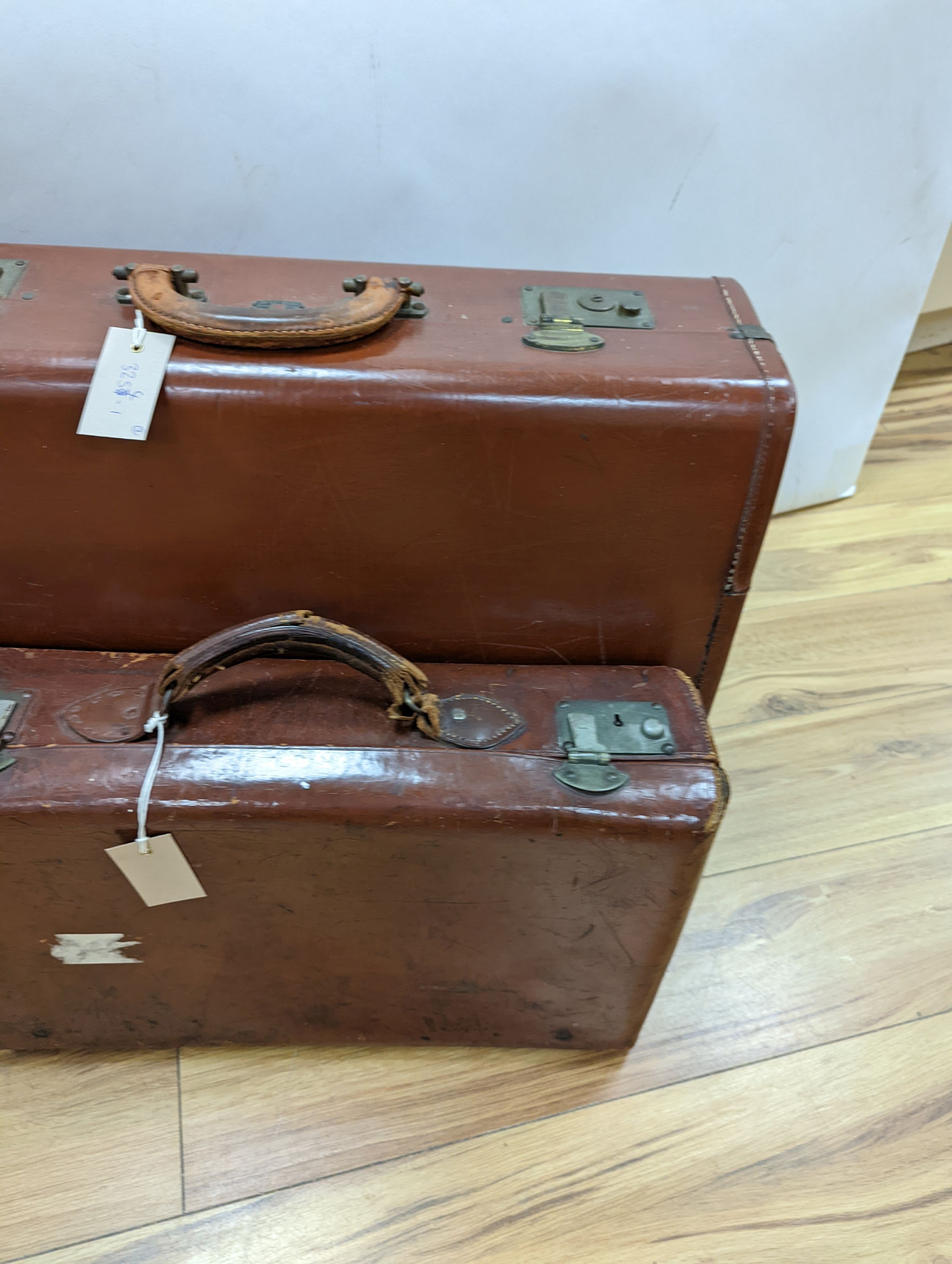 A pair of gents riding boots and 2 vintage cases, largest case, 48 cms high x 62 cms wide